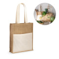 BRAGA. Jute bag (240 g/m²) with pocket in 100% cotton (140 gm²)