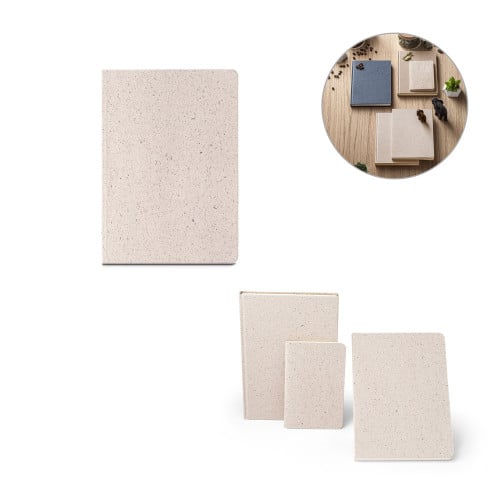 ORGANIC SEMI-RIGID. A5 notepad with semi-rigid cover made from organic elephant matter (95%)