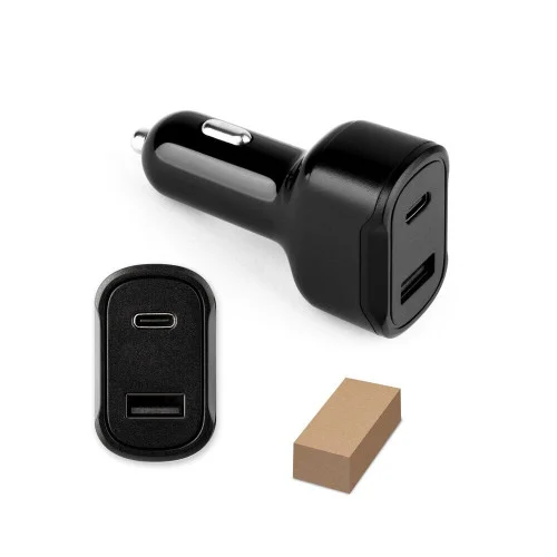 DIRAC. Cigarette lighter adapter with USB-A port 18W and USB-C 20W in 100% rABS