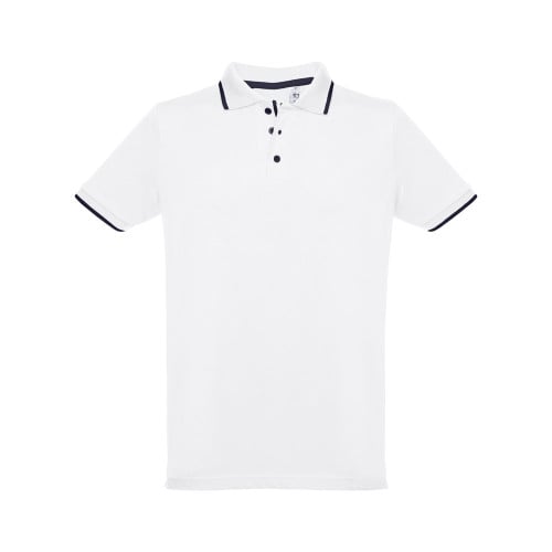 THC ROME WH. Men's Polo Shirt with contrast colour trim and buttons. White