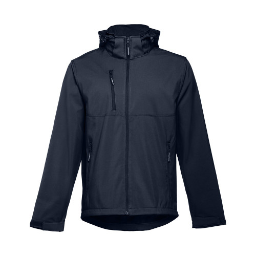 THC ZAGREB. Men's softshell jacket with detachable hood and rounded back hem