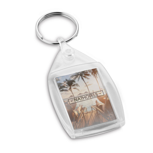 LIME. Rectangular shaped clear PS keyring