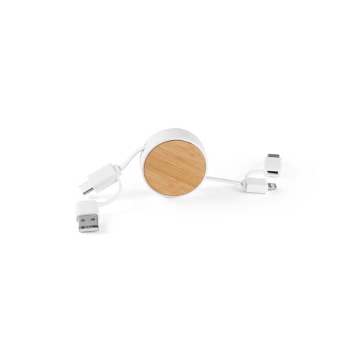 RUBINS. 6-in-1 retractable USB cable in ABS and bamboo